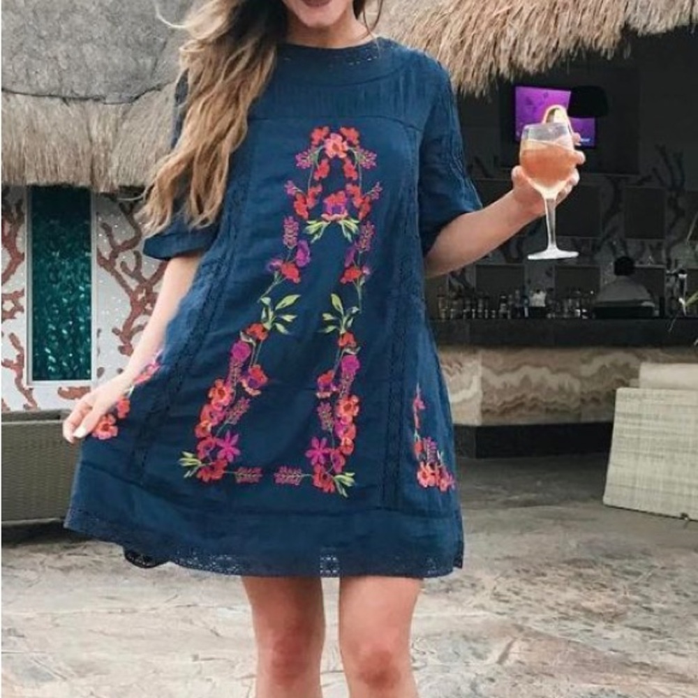 Free People Perfectly Victorian Mini Dress Navy - Picture 7 of 7